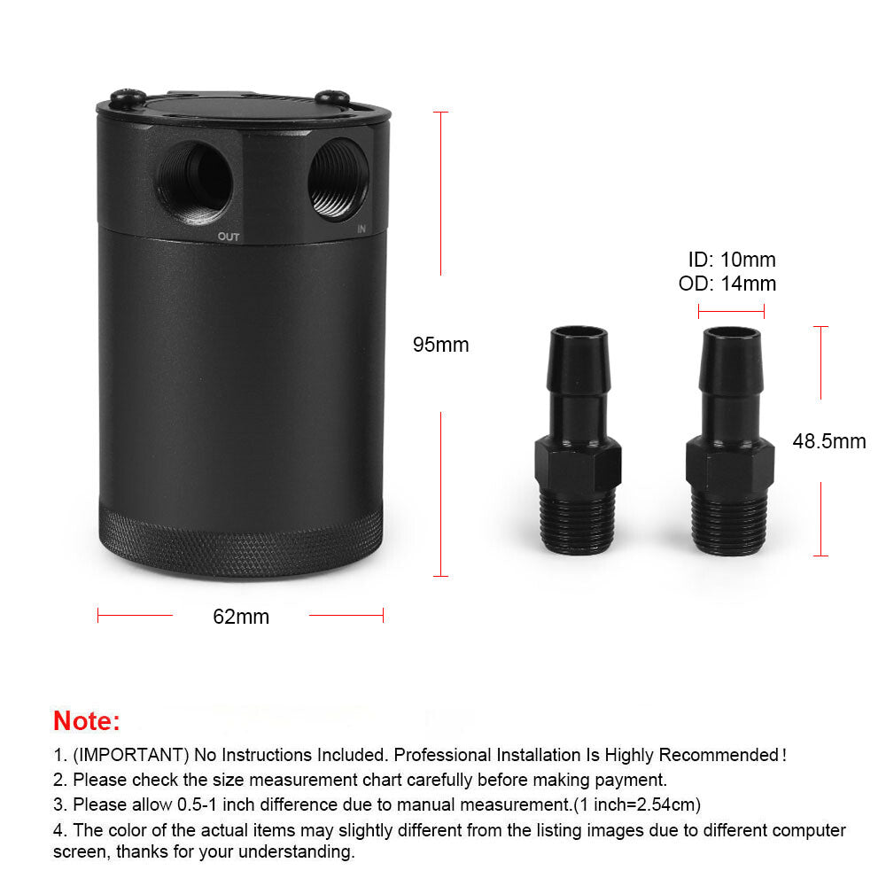 Turbo Compact Baffled 2 Port Oil Catch Can Tank Air Oil Separator Aluminum Black