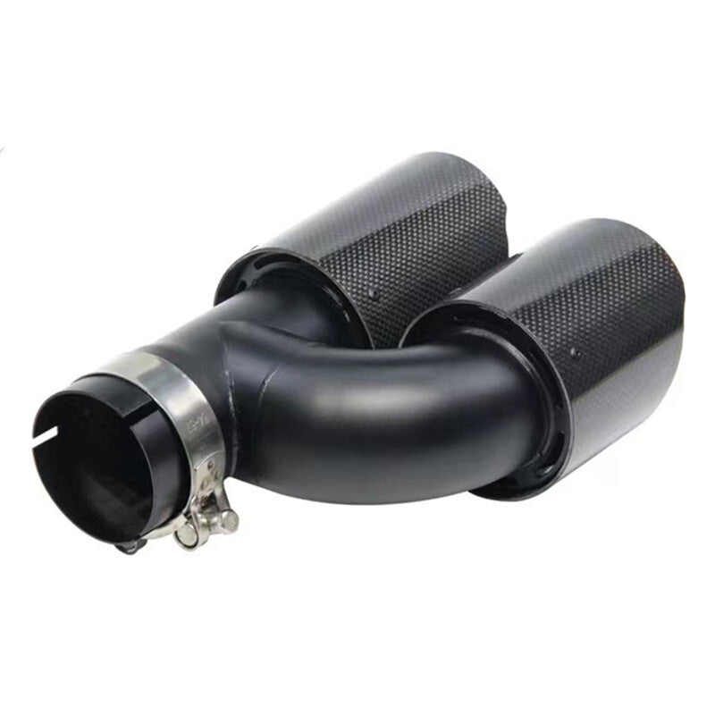 1Pc 65mm Car Left All Black Glossy Carbon Fiber Exhaust Pipe H Rear Exhaust Tip