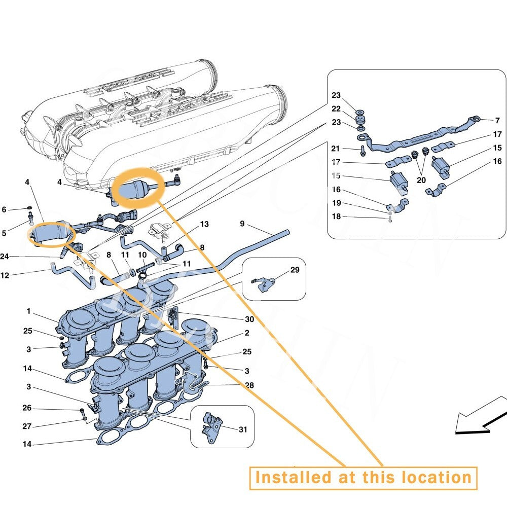Equipment Manufacturer : 258761- (This refers to a Pnumatic actuator for the intake manifold of a for Ferrari 458.)