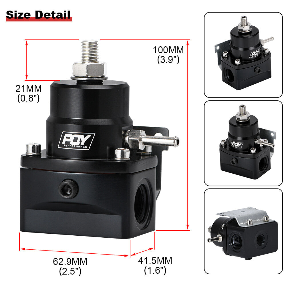 Black Adjustable EFI Fuel Pressure Regulator Bypass Gauge AN8 Feed  AN6 Return