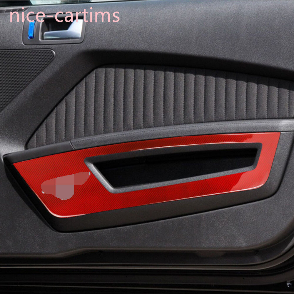 Red Carbon Fiber Interior Front Door Panel Decor Trim for Ford for Mustang 2009-2013
