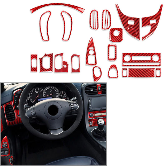 21 Pcs Red Carbon Fiber Full Set Interior Cover Trim for Chevrolet for Corvette C6