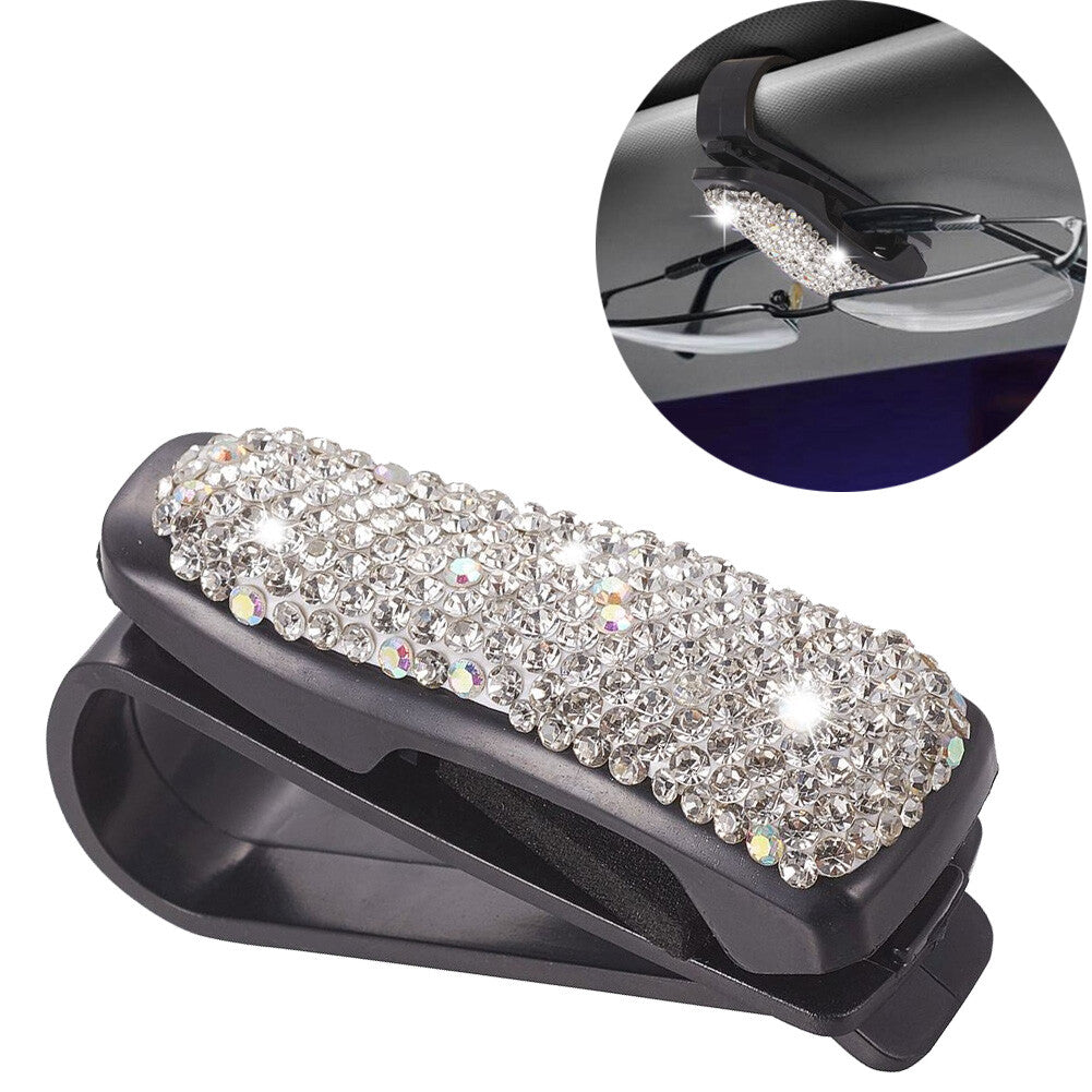 Shiny Rhinestones Car Auto Sun Visor Glasses Sunglasses Card Ticket Holder Clip