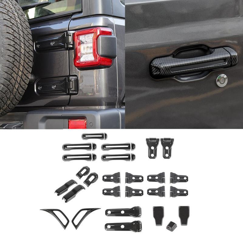 Exterior Kit Door Handle /Tailgate Hinge Trim for Jeep for Wrangler JL 2018+Carbon