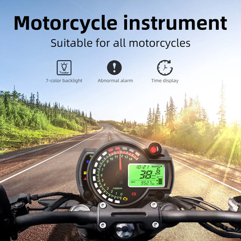 Universal Digital Motorcycle Speedometer 7Color LCD Digital Odometer Gauge Meter