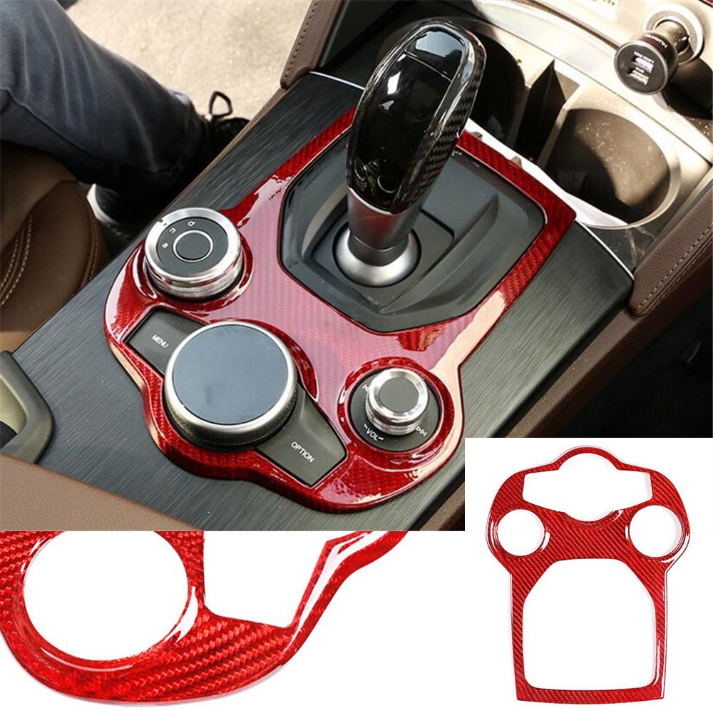 Red Carbon Fiber Gear Shift Panel Cover for Alfa Romeo Giulia / for Stelvio 2017-2019