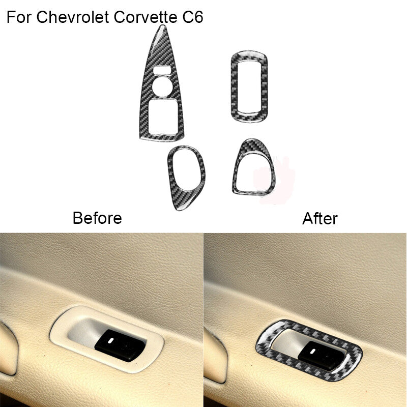 4Pcs for Chevrolet for Corvette C6 Carbon Fiber Window Switch Lift Panel Cover Trim