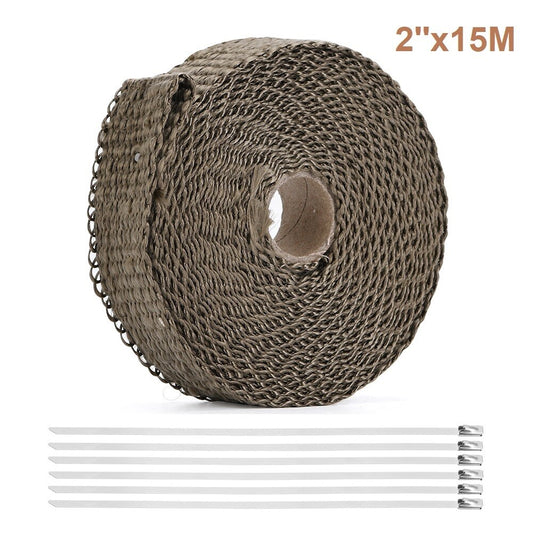 Titanium Basalt Manifold Header Exhaust Pipe Heat Wrap+6 Ties Kit 2x50FT