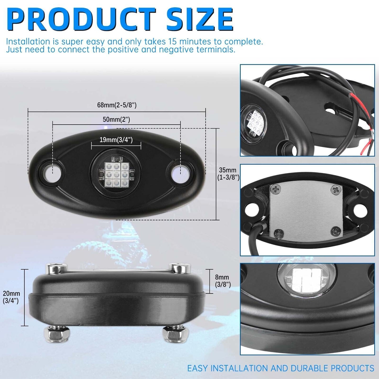 Blue LED Pods Rocking Car Underbody Neon Wheel Lights Waterproof Suitable for Jeep for Wrangler JK JL