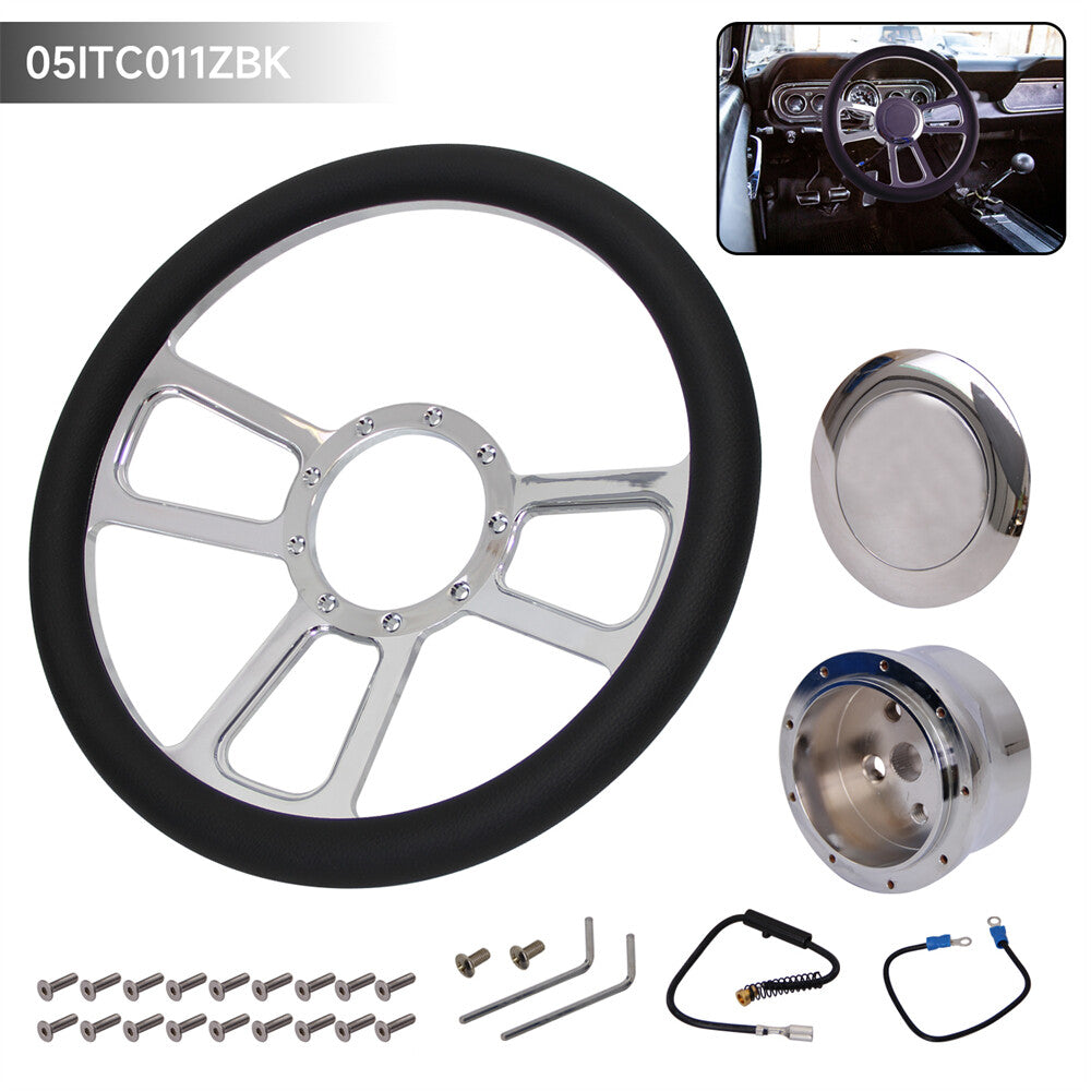 14 9-Bolt Chrome W/Half Wrap PVC Steering Wheel + Adapter for Chevy /GM 69-94