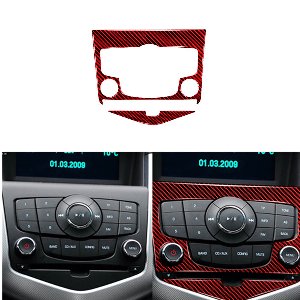2Pcs Red Carbon Fiber CD Control Panel Cover Trim for Chevrolet for Cruze 2009-2015