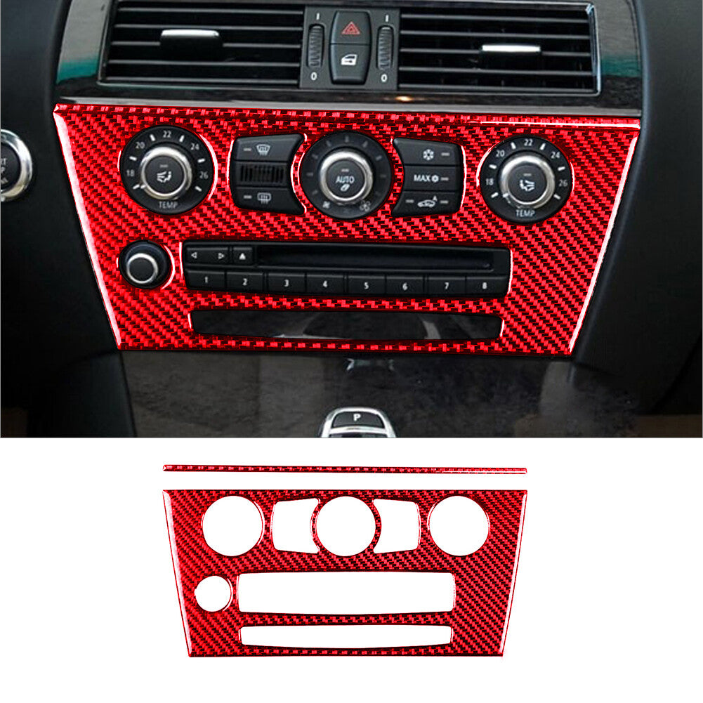 for BMW 6Series E63 E64 2008-2010 Red Carbon Fiber Climate Console Cover Trim