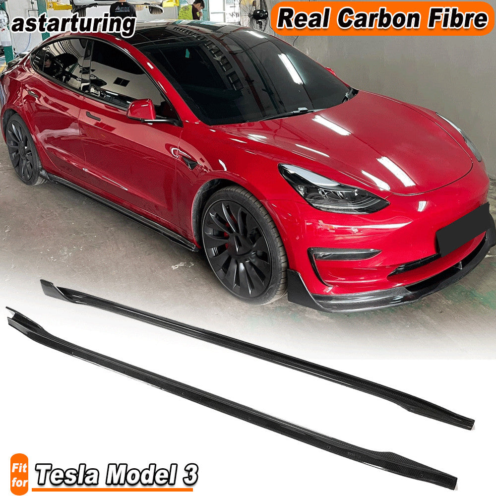 Fit for Tesla Model 3 2016-2023 REAL Carbon Side Skirts Extension Spoiler Lip