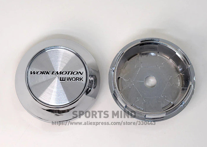 4x69mm wheel cover, hubcap, rim cap, badge decal, work mood, silver chrome plating, TE37