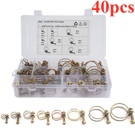 40-piece set of iron double-wire hose clamps, pipe clamps, screws, and bolts fastening accessories