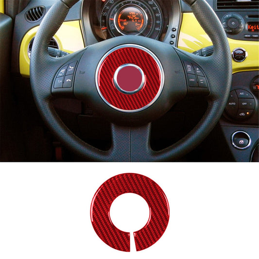 Red carbon fiber interior steering wheel sign ring trim for 2012-2015 for Fiat 500