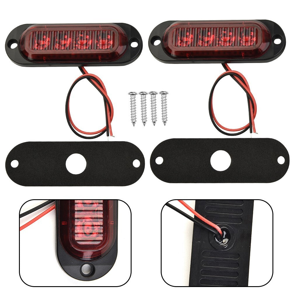 2 Red 24V/12V LED Side Marker Gap Lights for Trucks, Trailers, and Vans
