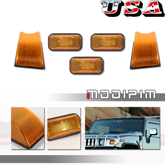 5-Piece Amber Top Roof Daytime Light Housings for 2003-2009 for Hummer H2 SUT SUVs