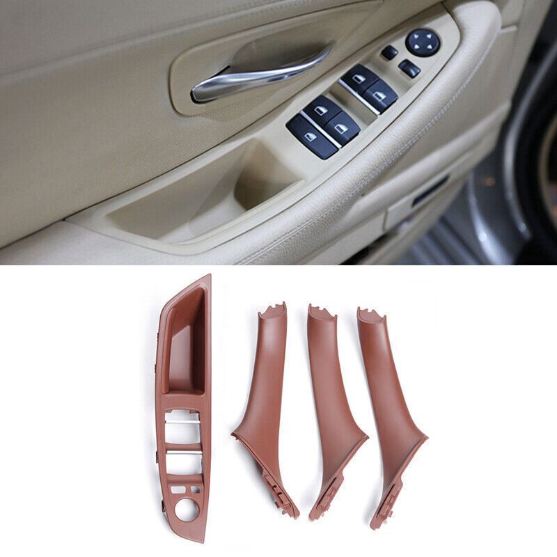 4-piece set of interior door panel handle pull tab covers for BMW 5 Series F10 F11, brown.