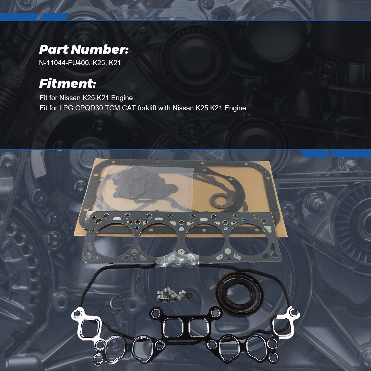 Full Engine Overhaul Gasket Kit for Nissan K21 Forklift 10101 LPG TCM