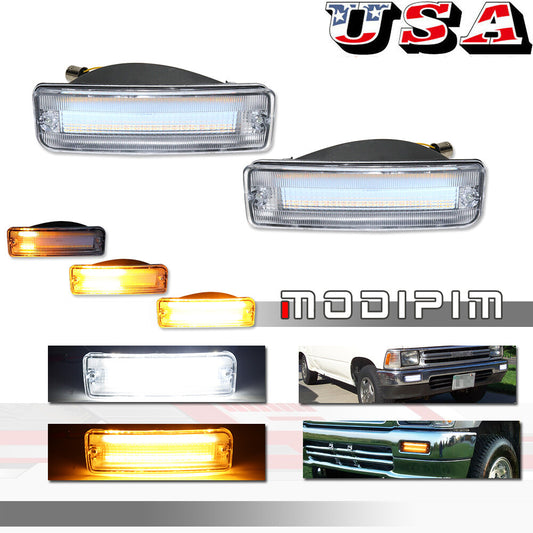 pair of clear amber and white LED turn signals suitable for Toyota pickup trucks 89-95 and 90-91 4Runner-.