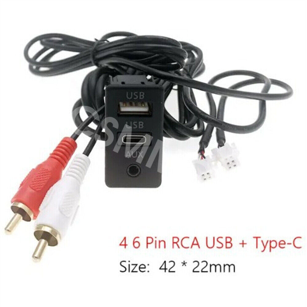 Type C USB AUX Flush Panel Mount Extension Cable For Car Stereo Audio Adapter