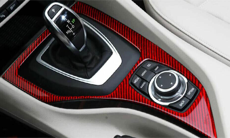 for BMW X1 13-15 Red Real Carbon Fiber Central Console Gear Shift Cover Trim 1P