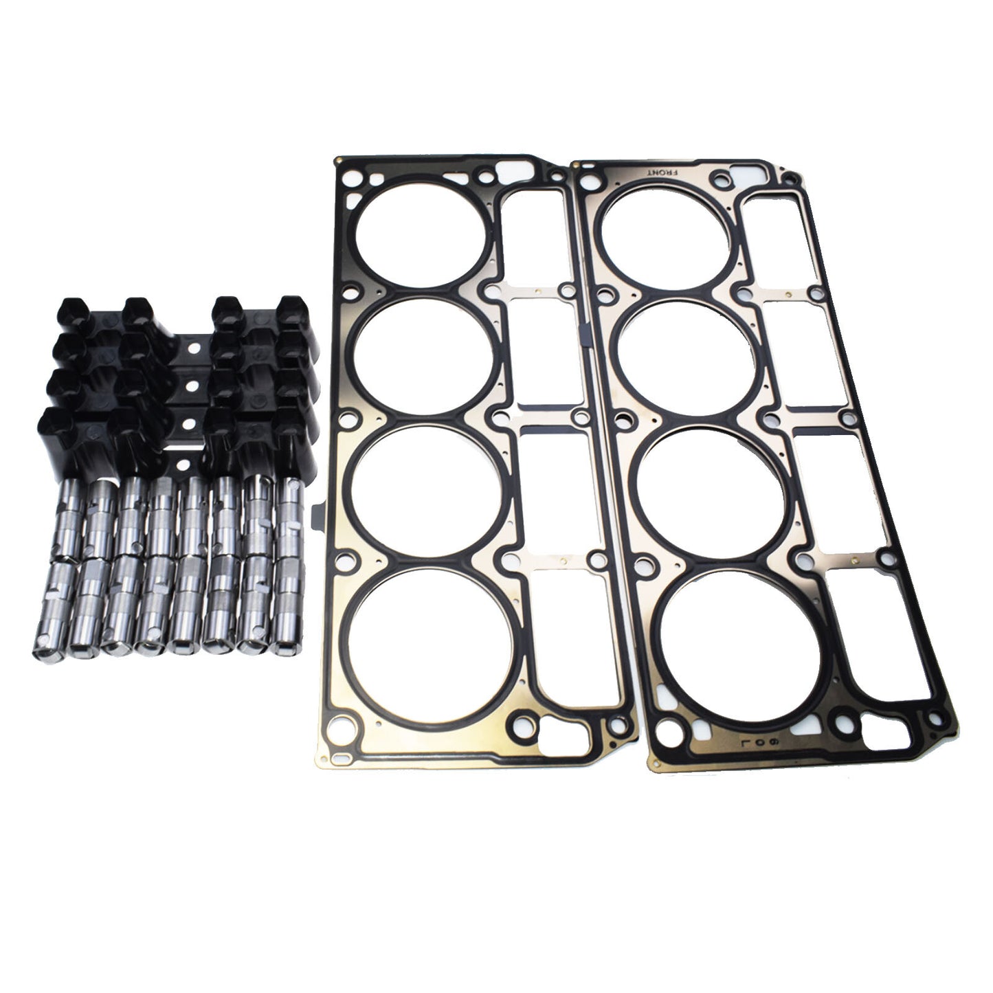 for Chevrolet 2 cylinder head gaskets, 16 valve lifters, and 4 rail trays