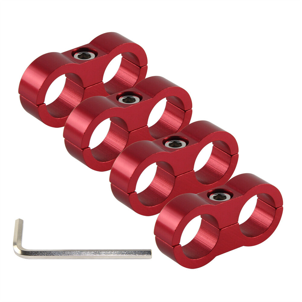 4pcs AN10 19MM 0.75 Braided Hose Separator Clamp Fitting Adapter Bracket Red