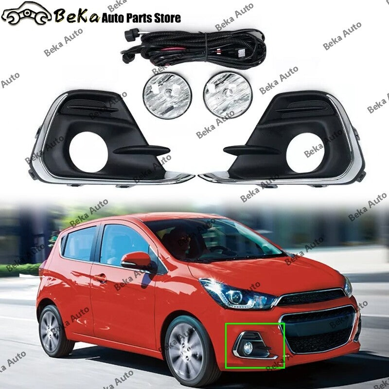 One set of front bumper fog light kit with wiring for 2016, 2017, and 2018 for Chevrolet Spark.