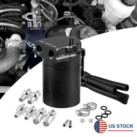 Black Aluminum Alloy Car 300ml Oil Catch Can Kit Reservoir Tank Breather Baffled