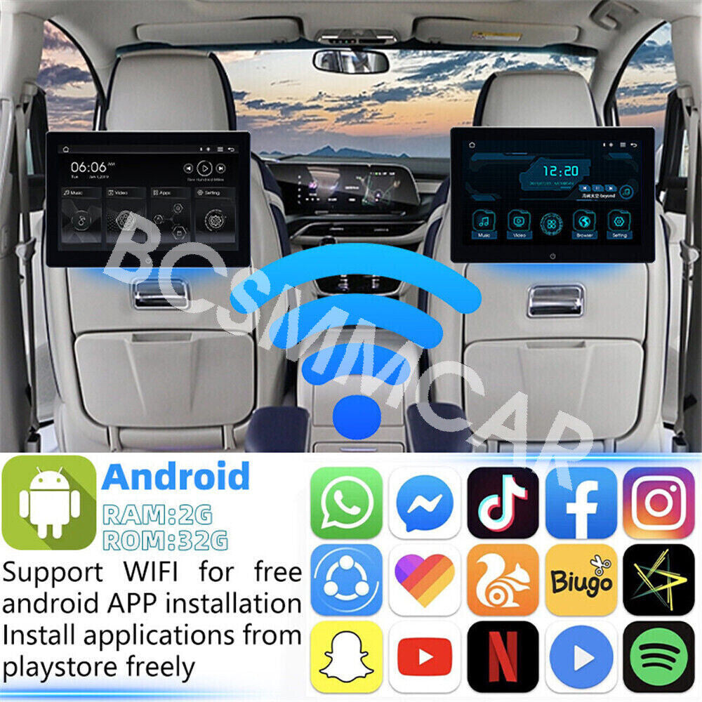2x 10.1in Car Headrest Monitor MP5 Display Head Pillow GPS Touch Screen 2+32G