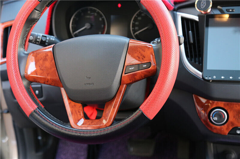 Car Steering Wheel Button Frame Trim Fit for Hyundai IX25 2015-2019 Brown Wood