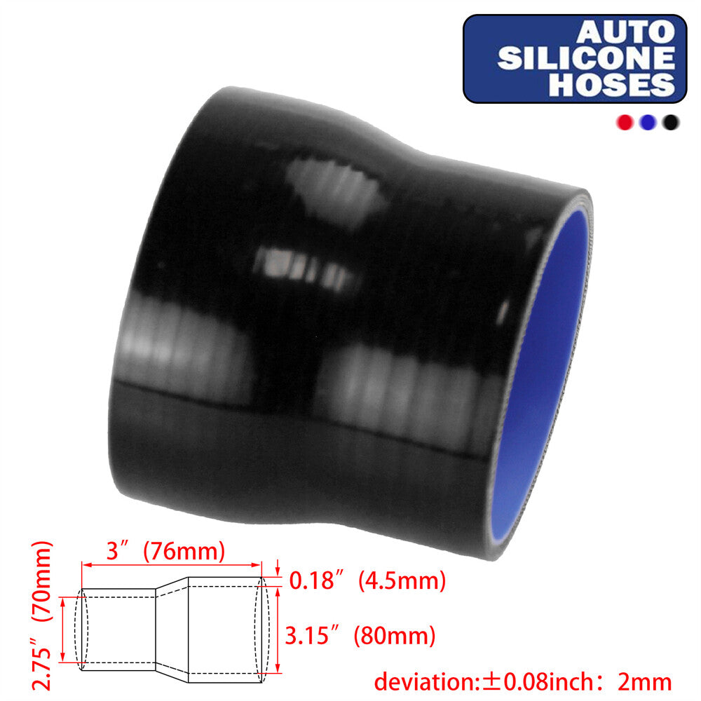 2.75 to 3.15 70mm-80mm Silicone Reducer Coupler Turbo Intercooler Hose Black