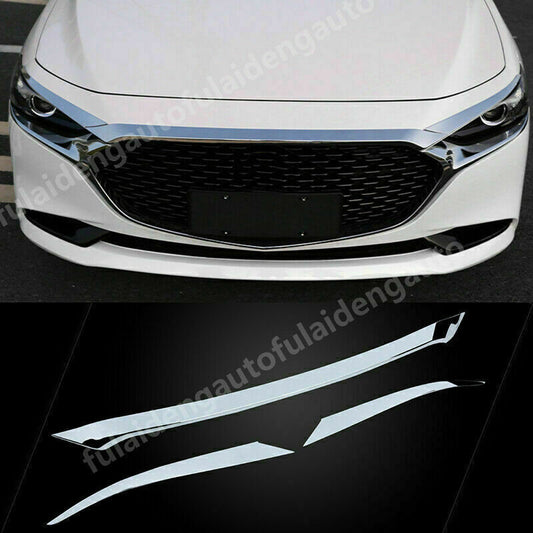 for Mazda 3 Axela 19-23 ABS Chrome Front Hood Bonnet Grille Lip Molding Cover 3x