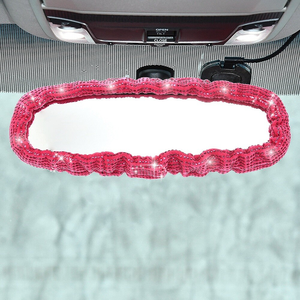 Bling Rearview Mirror Cover Shiny Pink Elastic Plush Auto Rear View Mirror Cover