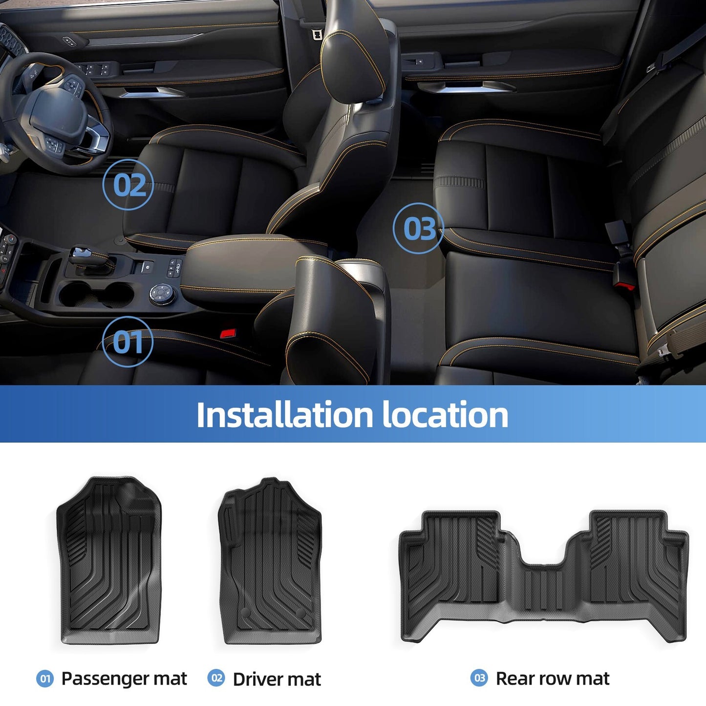 for Ford Ranger 2023 2024 3D TPE Car Floor Mat Waterproof Carpets Right Rudder