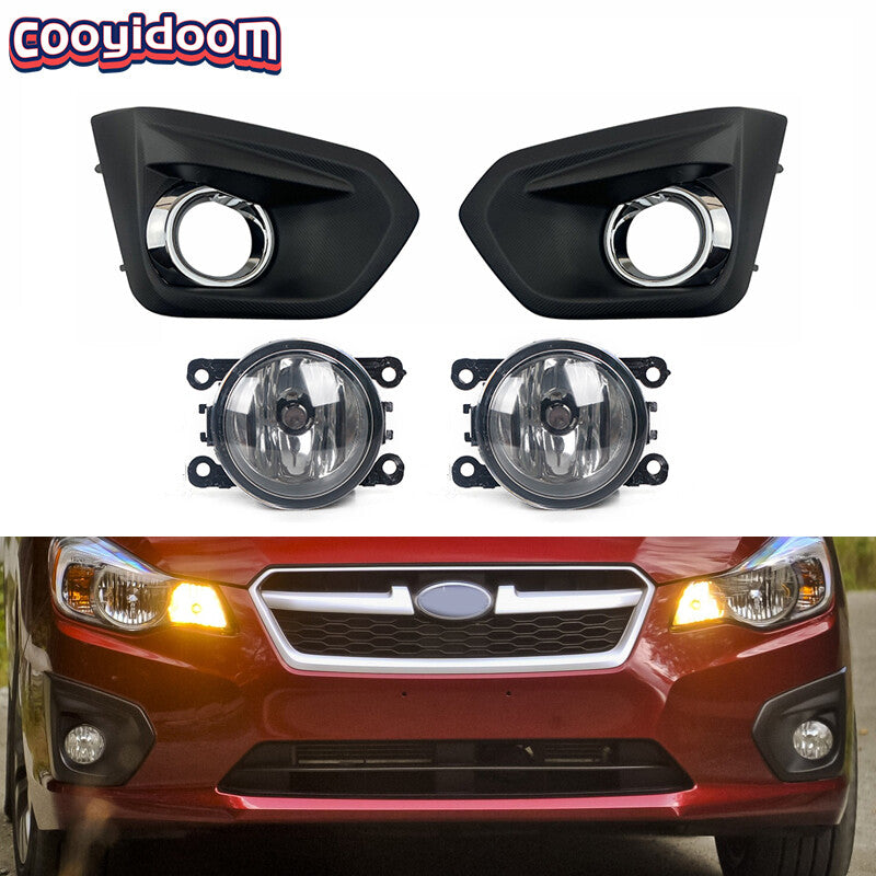 4Pcs Front Bumper Fog Lamp Bezel Cover W/ Chrome for Subaru Impreza 2012-2014