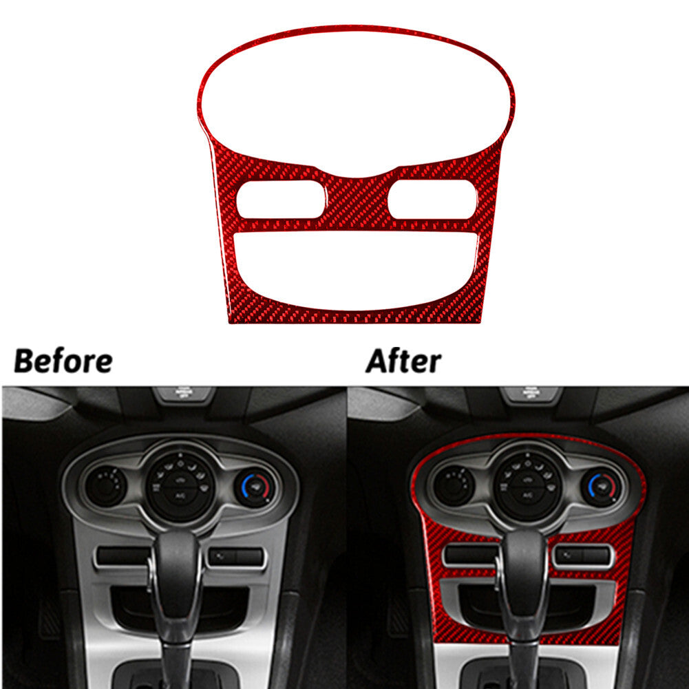 Red Carbon Fiber Climate Control Console Cover Trim for Ford Fiesta 2011-2015