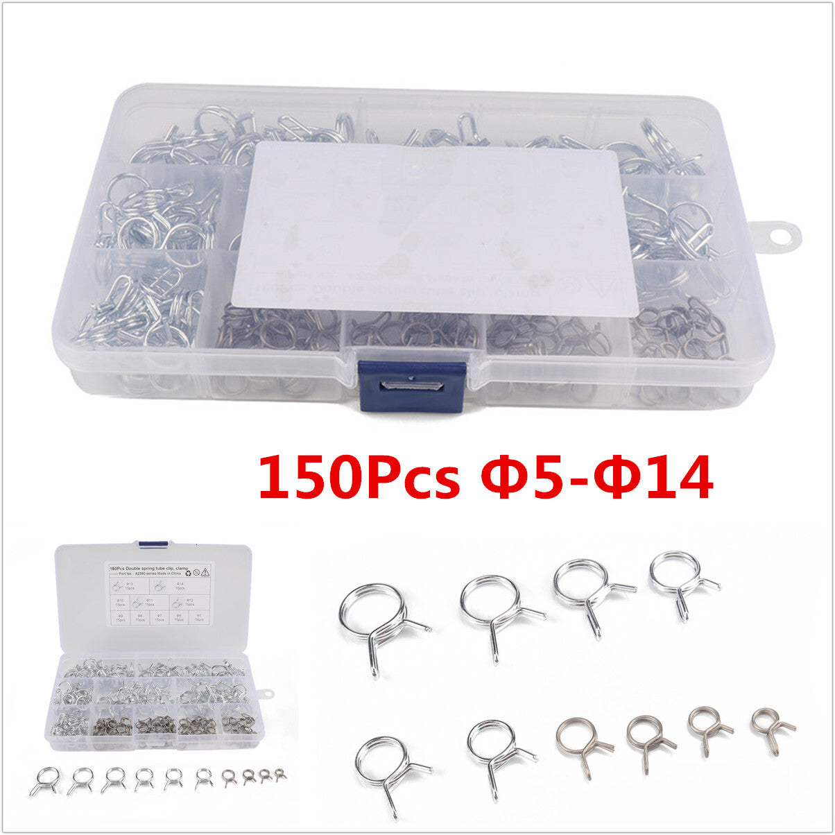 Double Wire Fuel Line Hose Tube Spring Clip Clamp Stainless Steel Assortment Kit