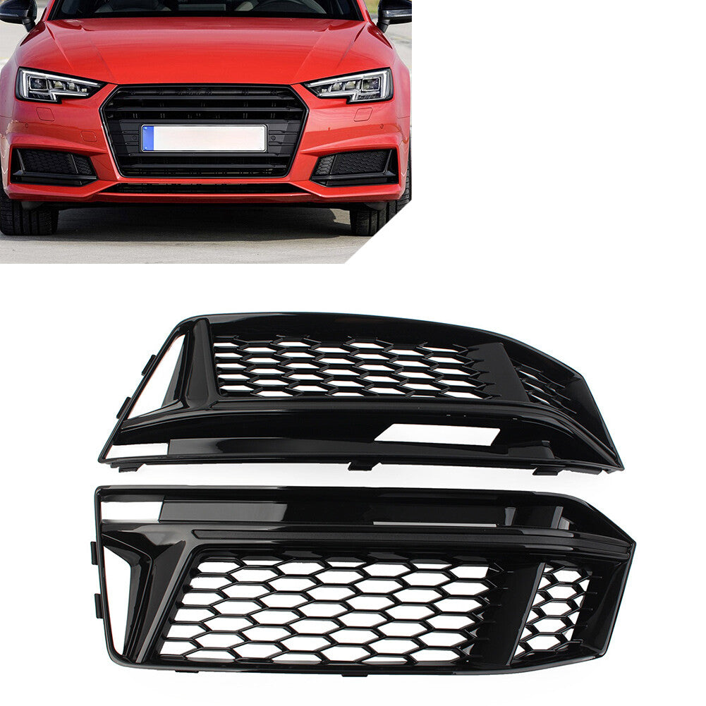 2x Bumper Honeycomb Fog Light Grille Cover for Audi for A4 B9 S4 2016-2018