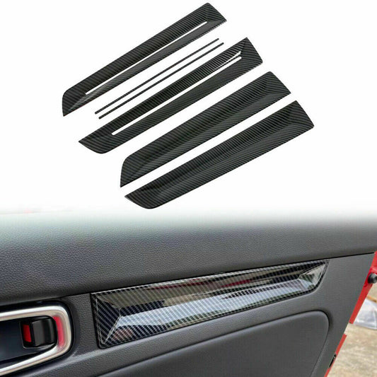 6X for Honda for Civic 2022-2023 Carbon Fiber Texture Interior Door Panel Cover Trim