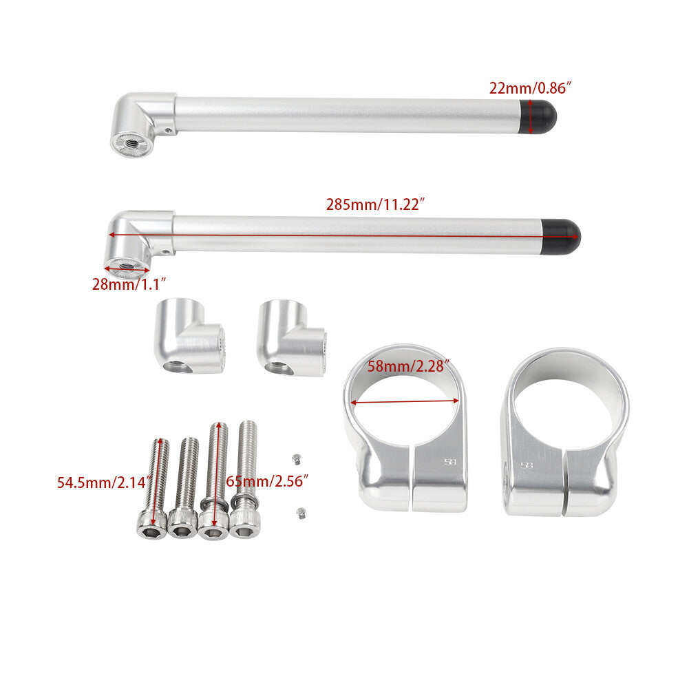 Silver Cafe Racer Bars 7/8 Universal Clip-On Handlebar Fork Tube 58MM