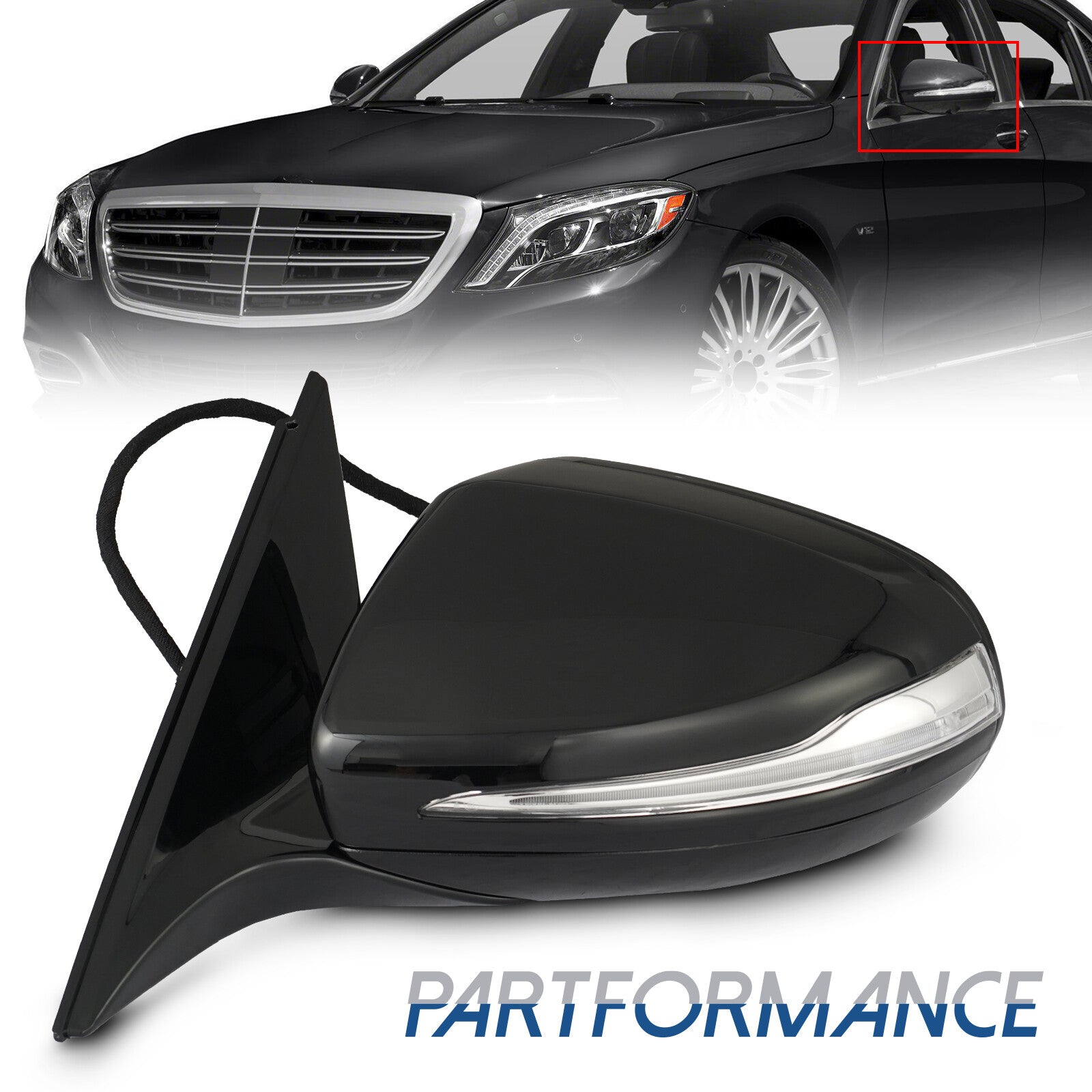 Black left-hand side blind spot mirror for 2014-2020 for MERCEDES S500, S550, and S560.