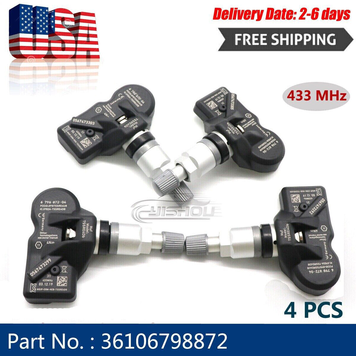 4PCS 433MHz 36106798872 TPMS Tire Pressure Monitoring Sensor for BMW X1 X3 Z4 M5