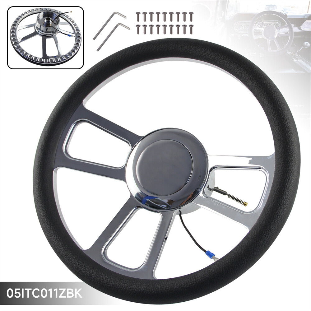 14 9-Bolt Chrome W/Half Wrap PVC Steering Wheel + Adapter for Chevy /GM 69-94