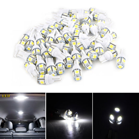 50x Pure White T10 168 194 5050 5SMD LED Interior Dome Map License Light Bulb