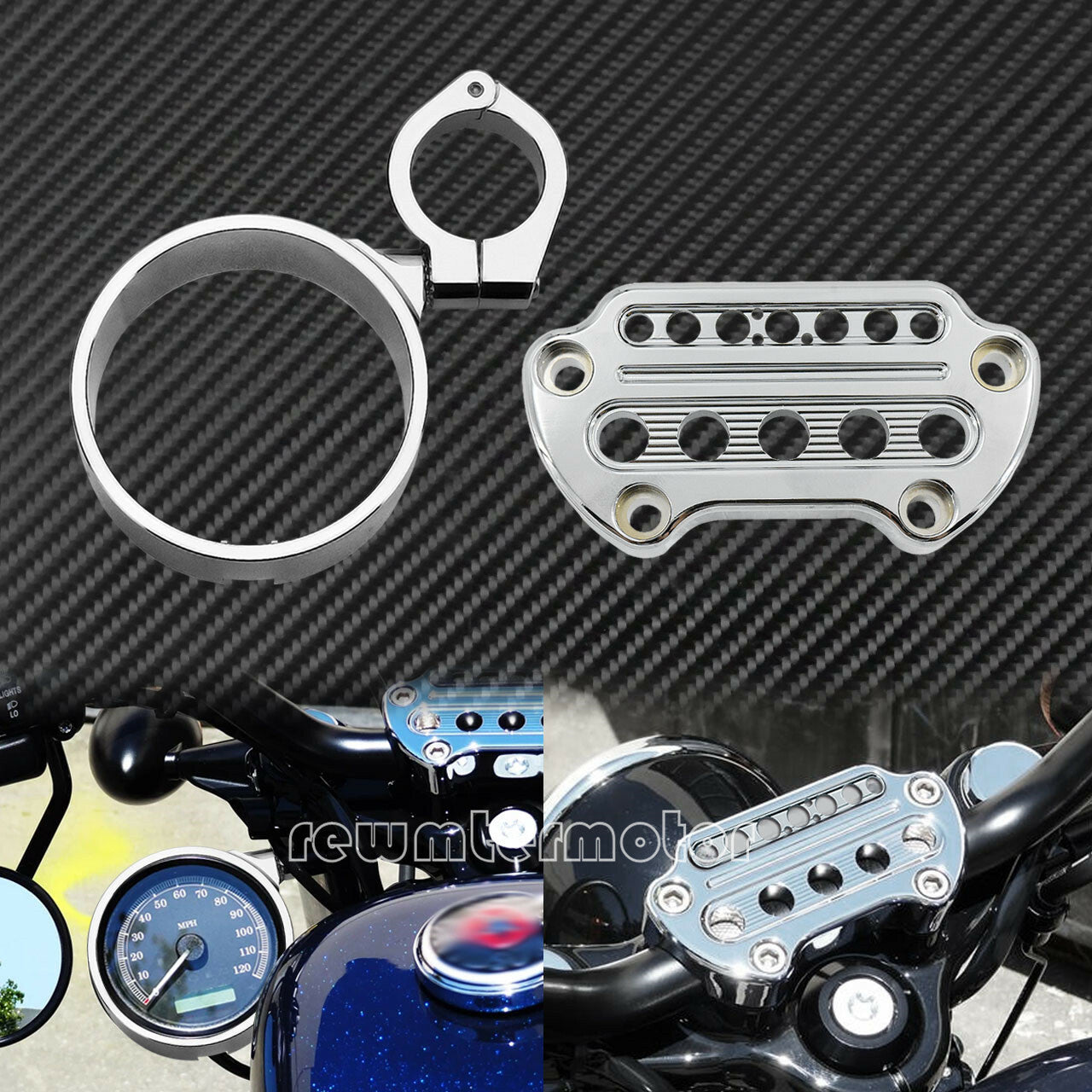 Chrome Front Indicator Handlebar Clamp Cover +Speedometer Bracket Fit for Harley