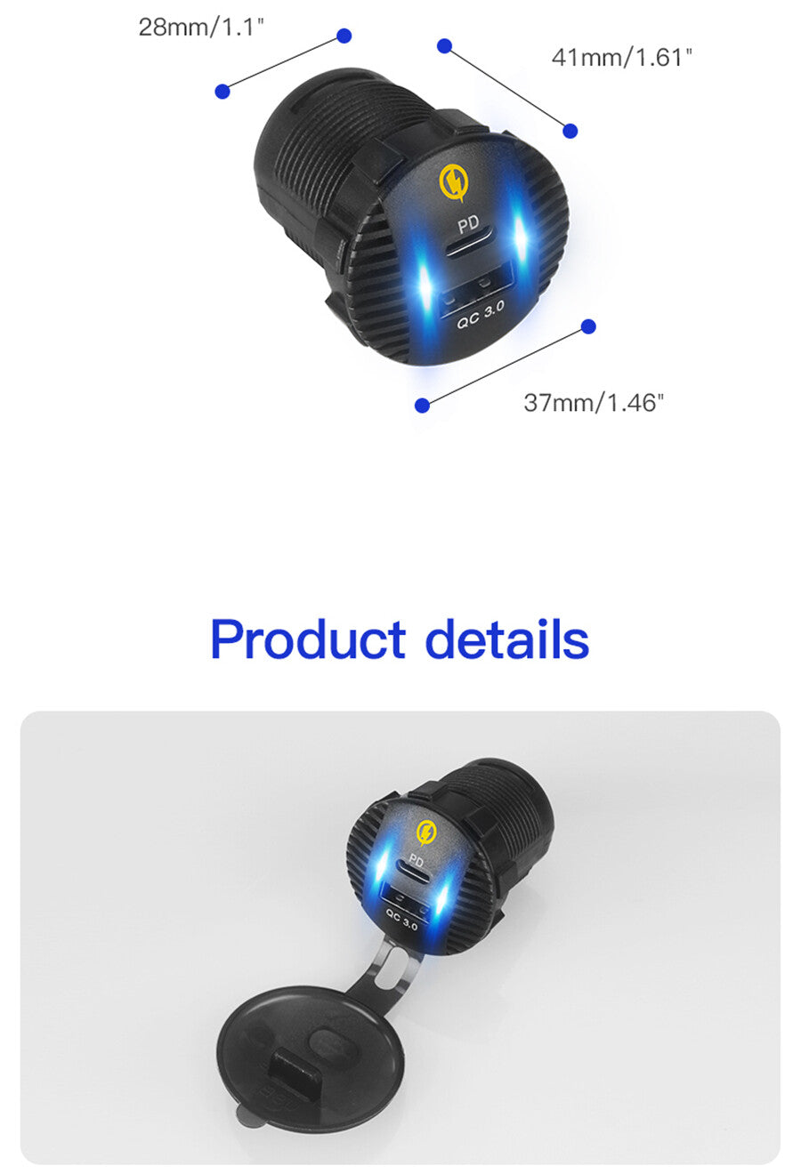 Dual Port Charger PD USB Power Adapter Charging Socket Outlet Car Accessories