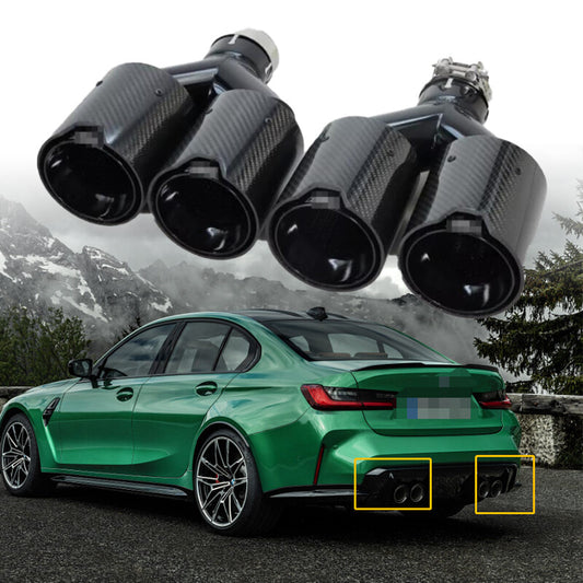 Dual Car Carbon Fiber Exhaust TWIN End Tips Tail Pipe for BMW 63mm In 101MM Out